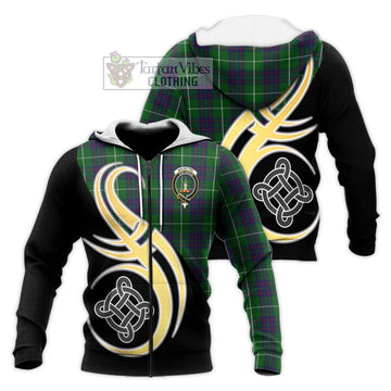 MacIntyre Hunting Tartan Knitted Hoodie with Family Crest and Celtic Symbol Style