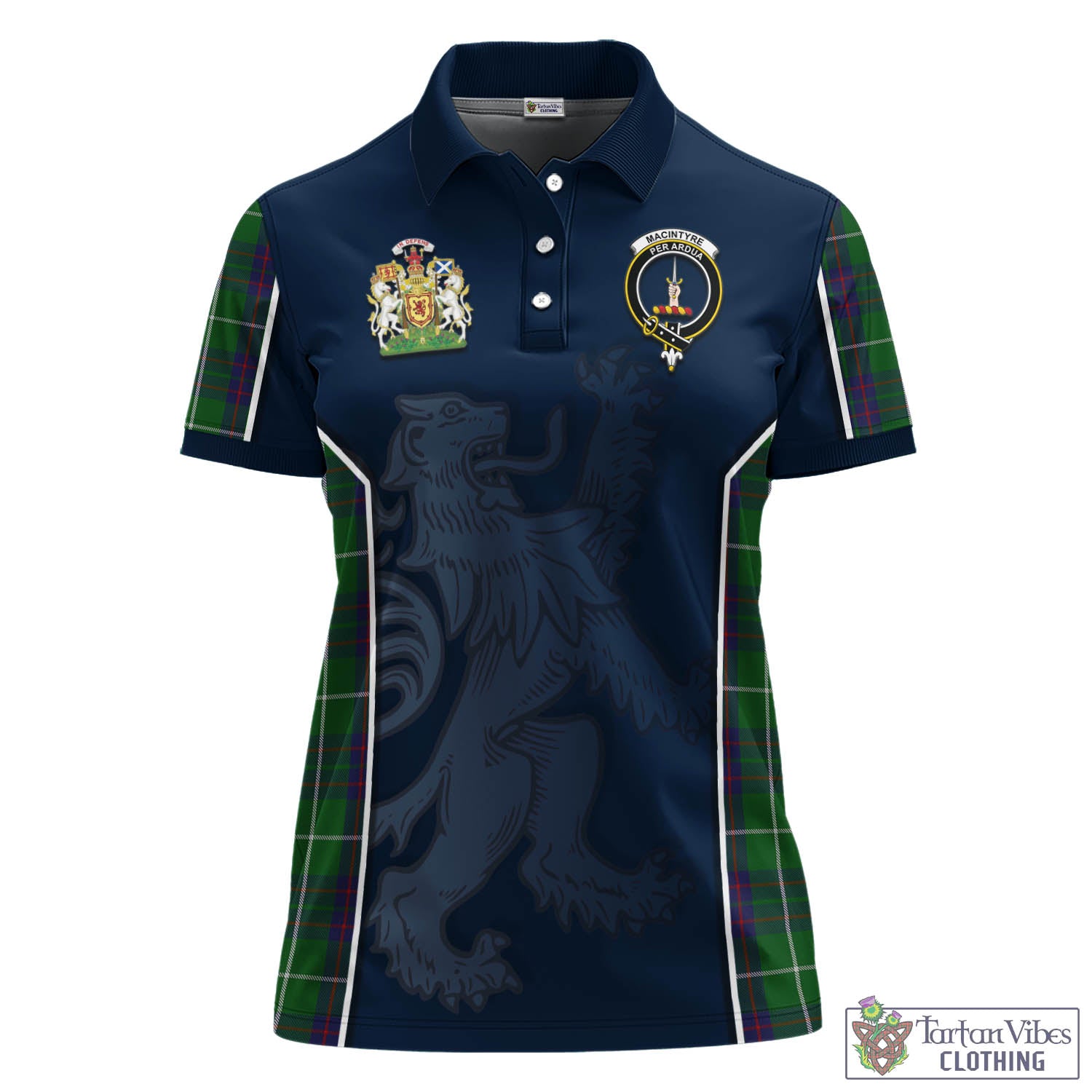Tartan Vibes Clothing MacIntyre Hunting Tartan Women's Polo Shirt with Family Crest and Lion Rampant Vibes Sport Style
