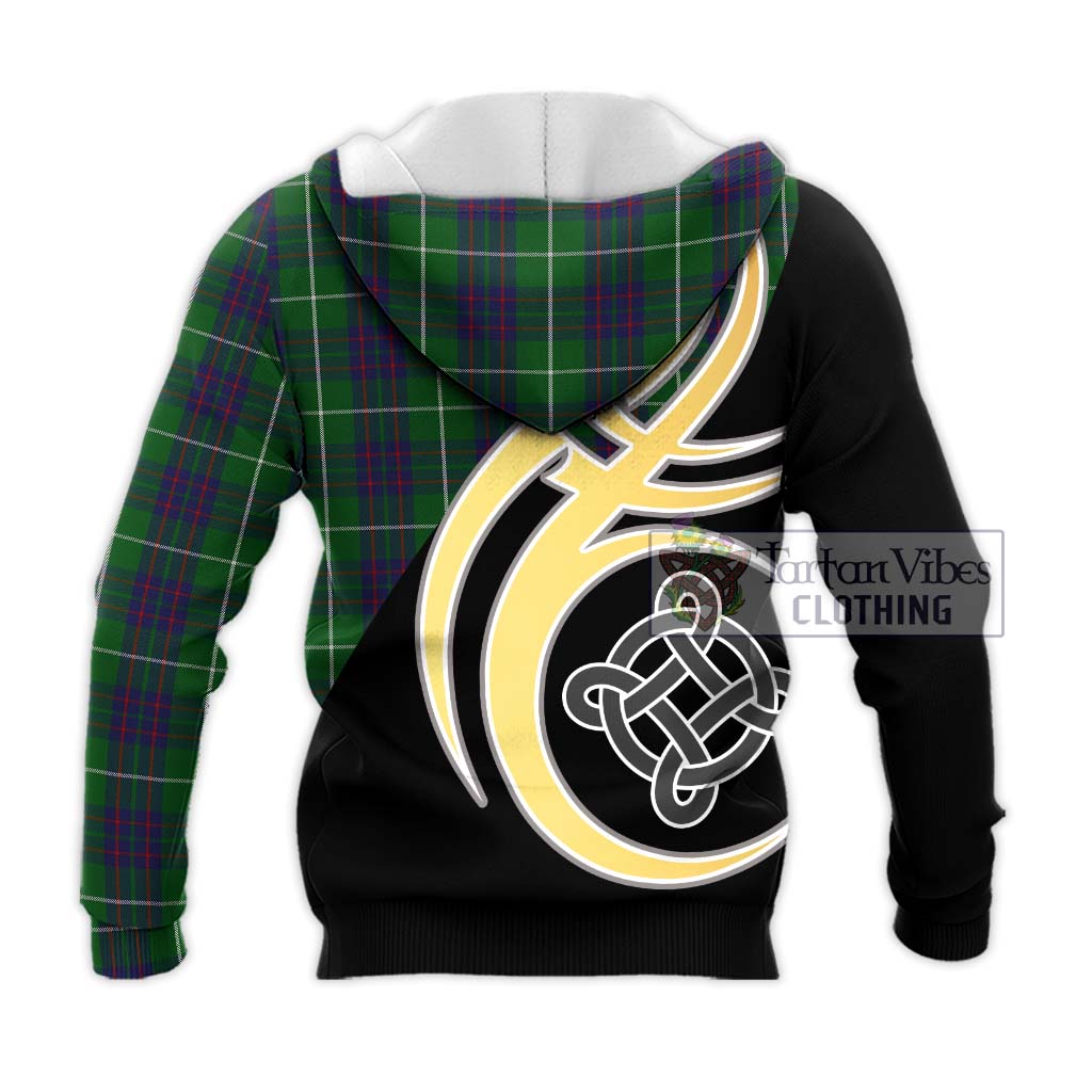 Tartan Vibes Clothing MacIntyre Hunting Tartan Knitted Hoodie with Family Crest and Celtic Symbol Style