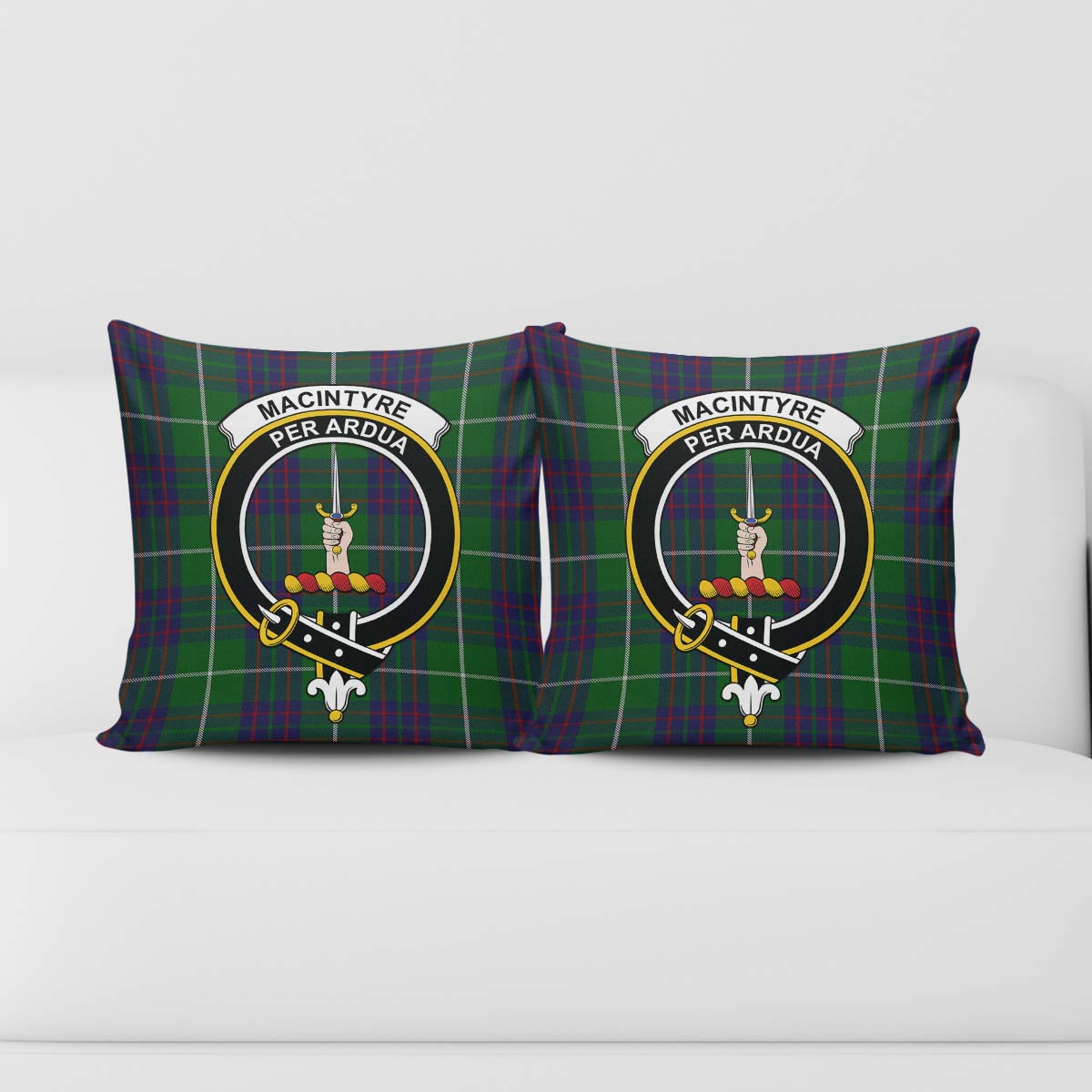 MacIntyre Hunting Tartan Pillow Cover with Family Crest - Tartanvibesclothing