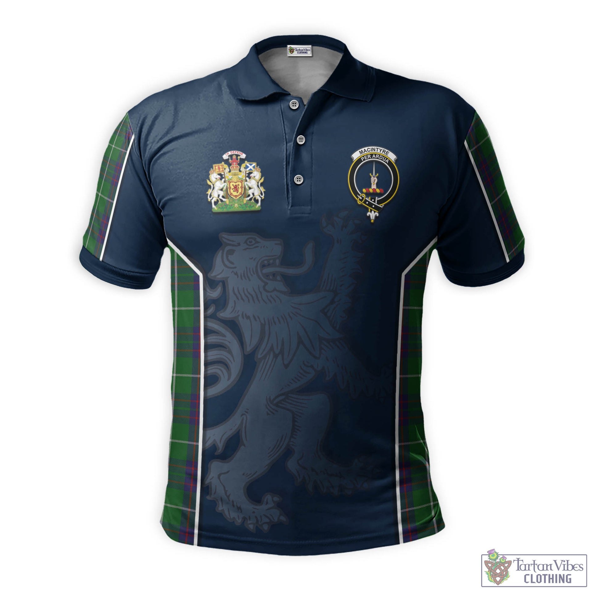 Tartan Vibes Clothing MacIntyre Hunting Tartan Men's Polo Shirt with Family Crest and Lion Rampant Vibes Sport Style
