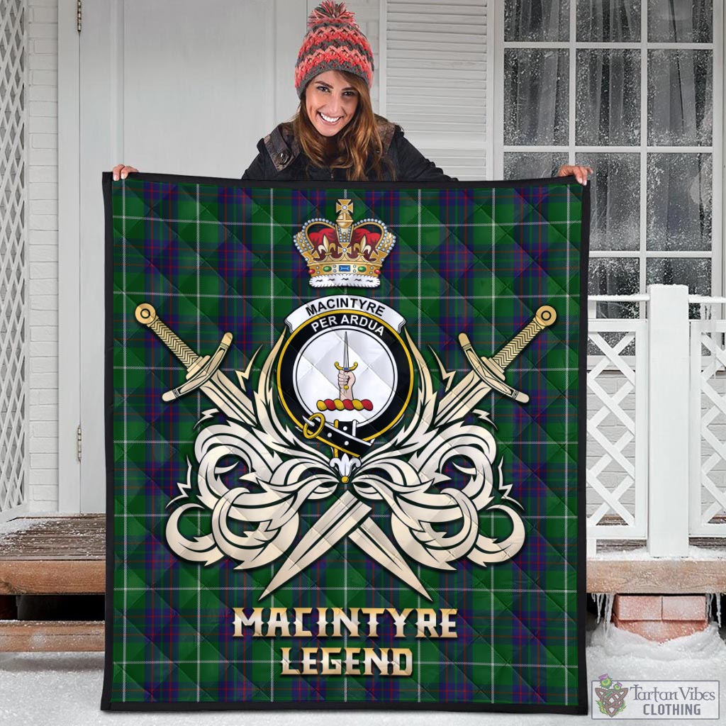 Tartan Vibes Clothing MacIntyre Hunting Tartan Quilt with Clan Crest and the Golden Sword of Courageous Legacy