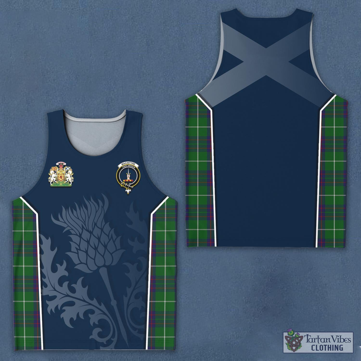 Tartan Vibes Clothing MacIntyre Hunting Tartan Men's Tanks Top with Family Crest and Scottish Thistle Vibes Sport Style