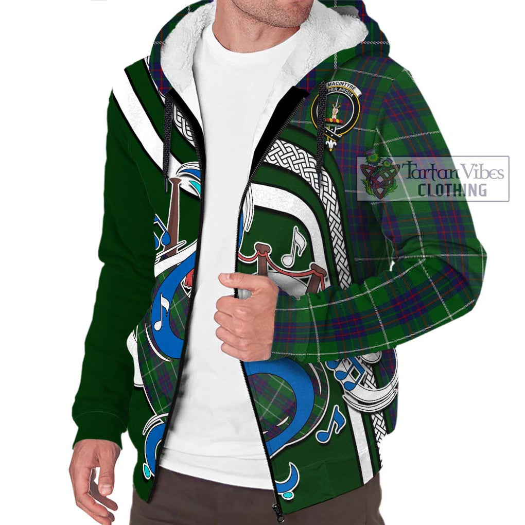 MacIntyre Hunting Tartan Sherpa Hoodie with Epic Bagpipe Style Unisex - Tartanvibesclothing Shop