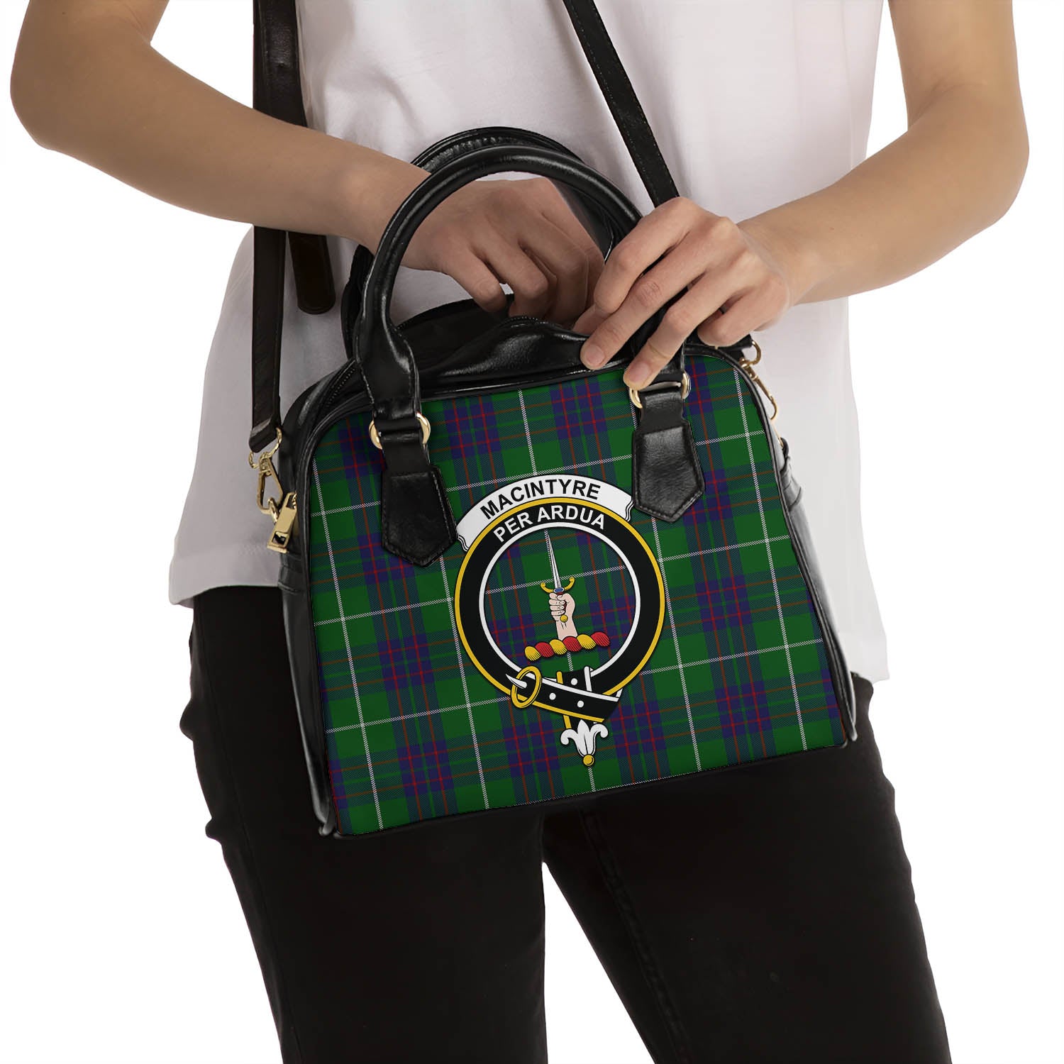 MacIntyre Hunting Tartan Shoulder Handbags with Family Crest - Tartanvibesclothing