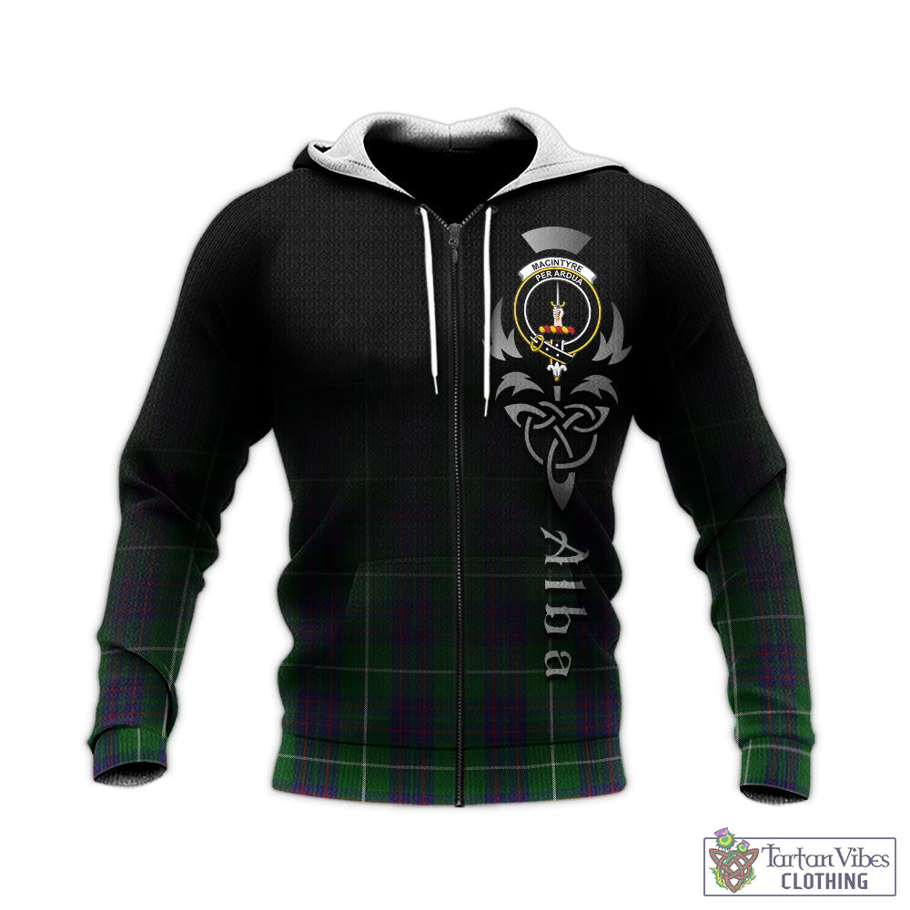 Tartan Vibes Clothing MacIntyre Hunting Tartan Knitted Hoodie Featuring Alba Gu Brath Family Crest Celtic Inspired
