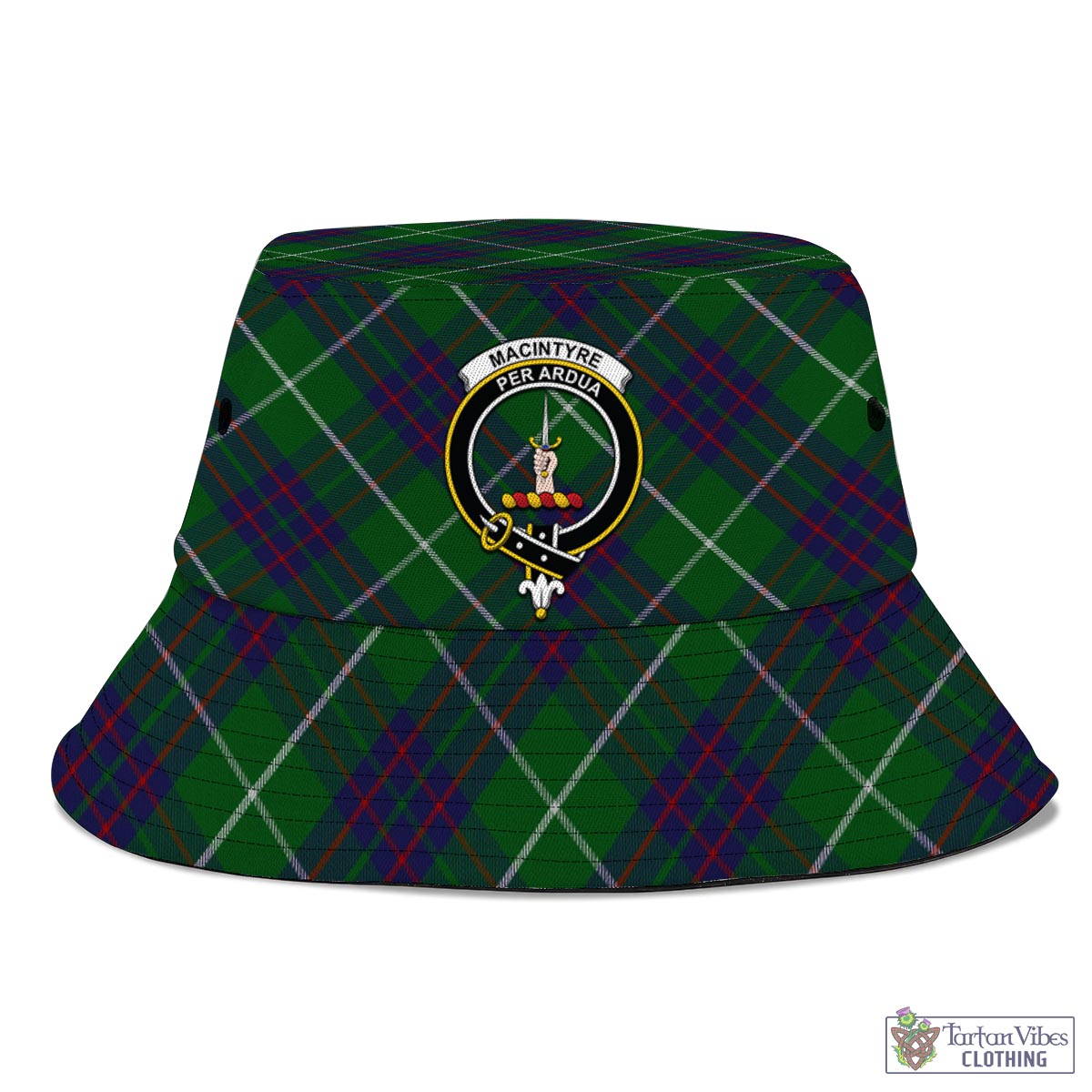 Tartan Vibes Clothing MacIntyre Hunting Tartan Bucket Hat with Family Crest