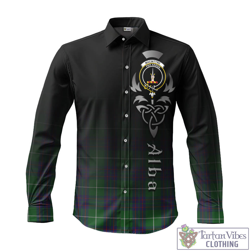 Tartan Vibes Clothing MacIntyre Hunting Tartan Long Sleeve Button Up Featuring Alba Gu Brath Family Crest Celtic Inspired