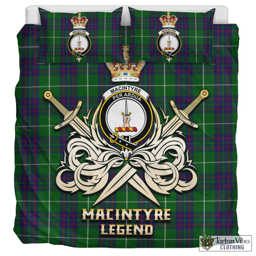 Tartan Vibes Clothing MacIntyre Hunting Tartan Bedding Set with Clan Crest and the Golden Sword of Courageous Legacy
