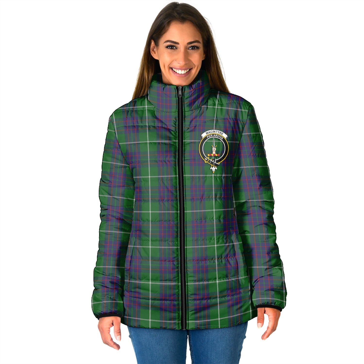 MacIntyre Hunting Tartan Padded Jacket with Family Crest - Tartan Vibes Clothing