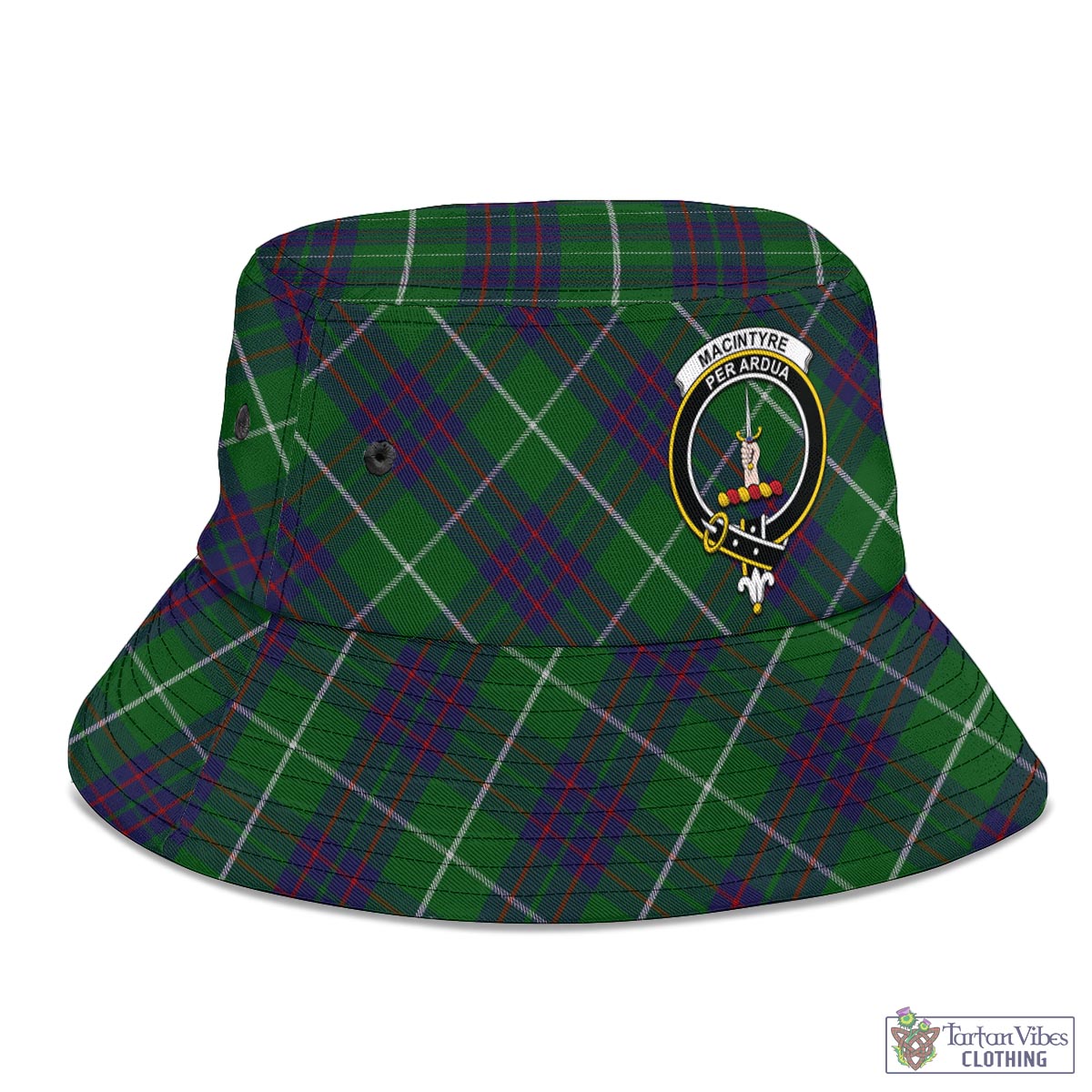 Tartan Vibes Clothing MacIntyre Hunting Tartan Bucket Hat with Family Crest