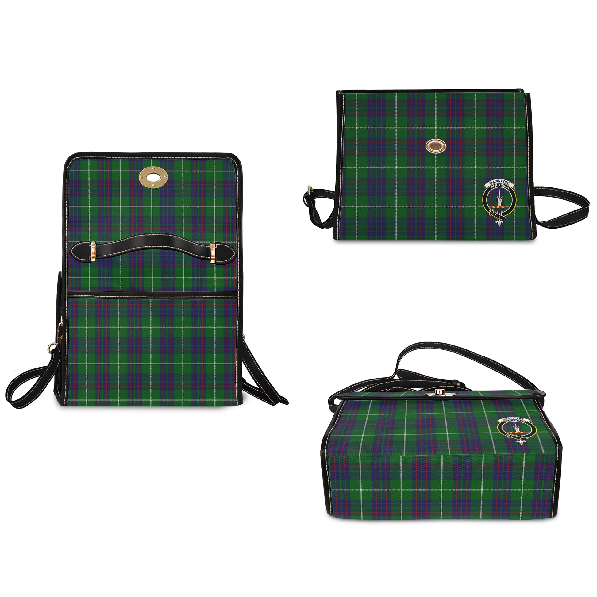 macintyre-hunting-tartan-leather-strap-waterproof-canvas-bag-with-family-crest