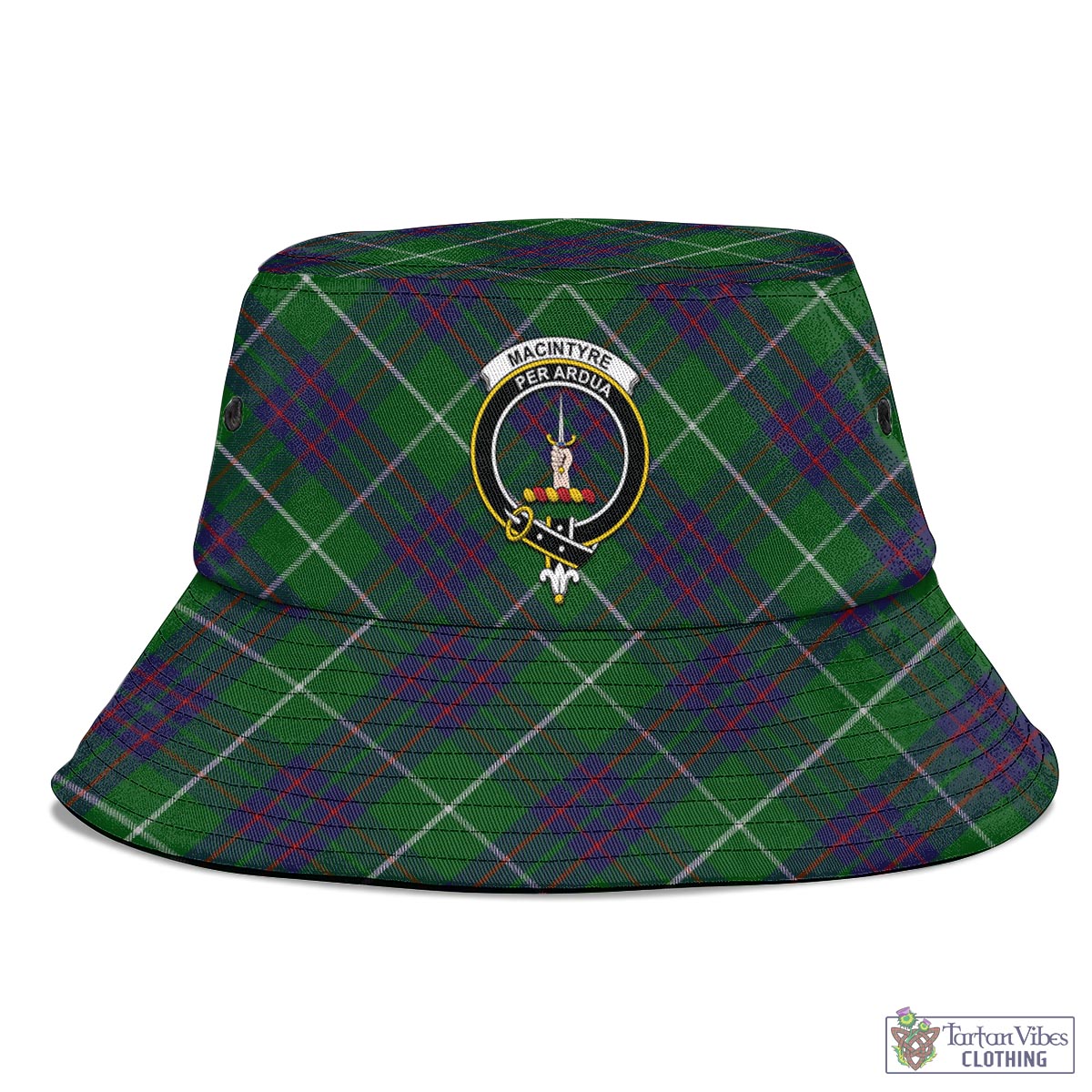 Tartan Vibes Clothing MacIntyre Hunting Tartan Bucket Hat with Family Crest