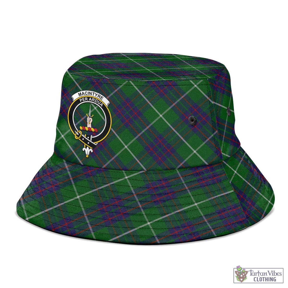 Tartan Vibes Clothing MacIntyre Hunting Tartan Bucket Hat with Family Crest