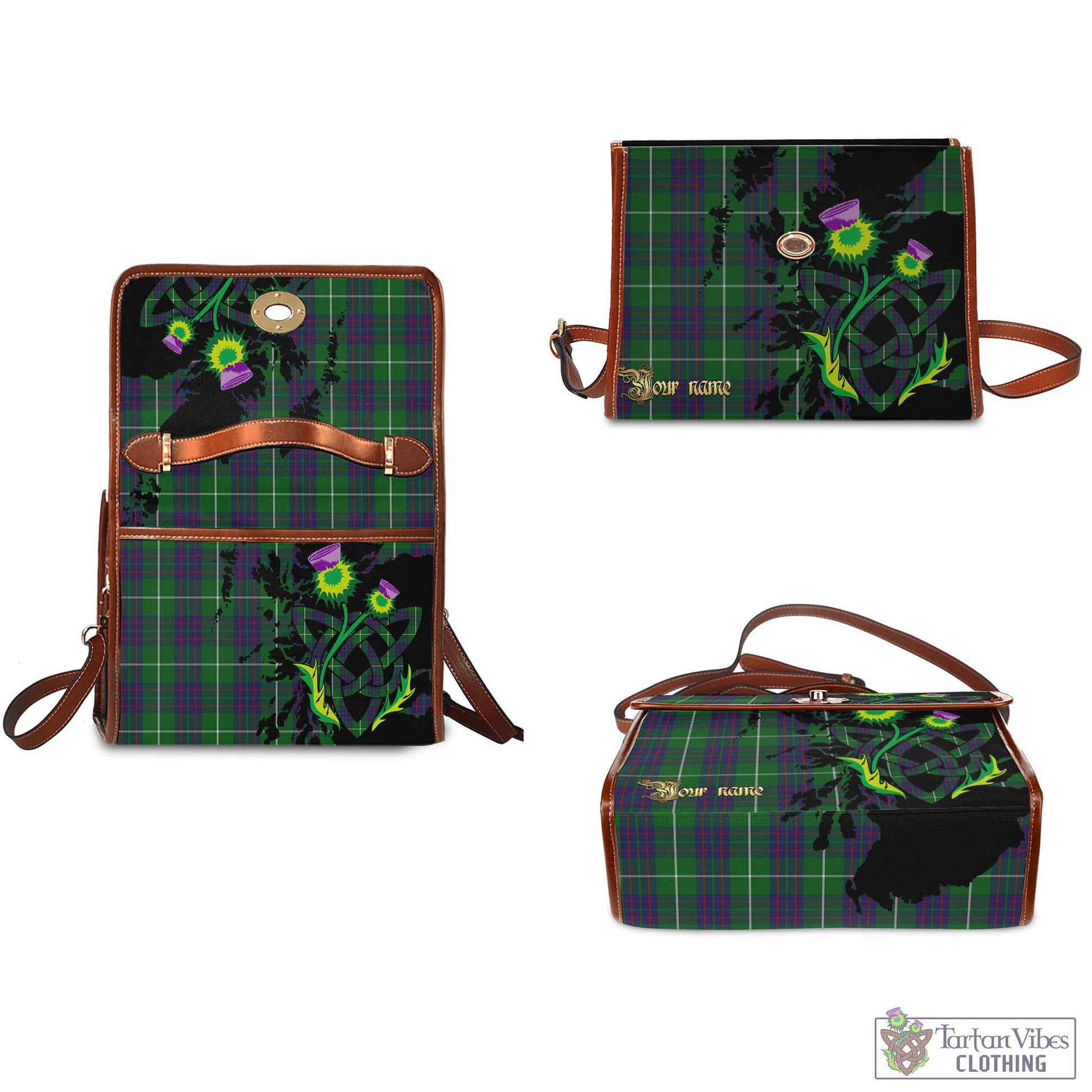 Tartan Vibes Clothing MacIntyre Hunting Tartan Waterproof Canvas Bag with Scotland Map and Thistle Celtic Accents