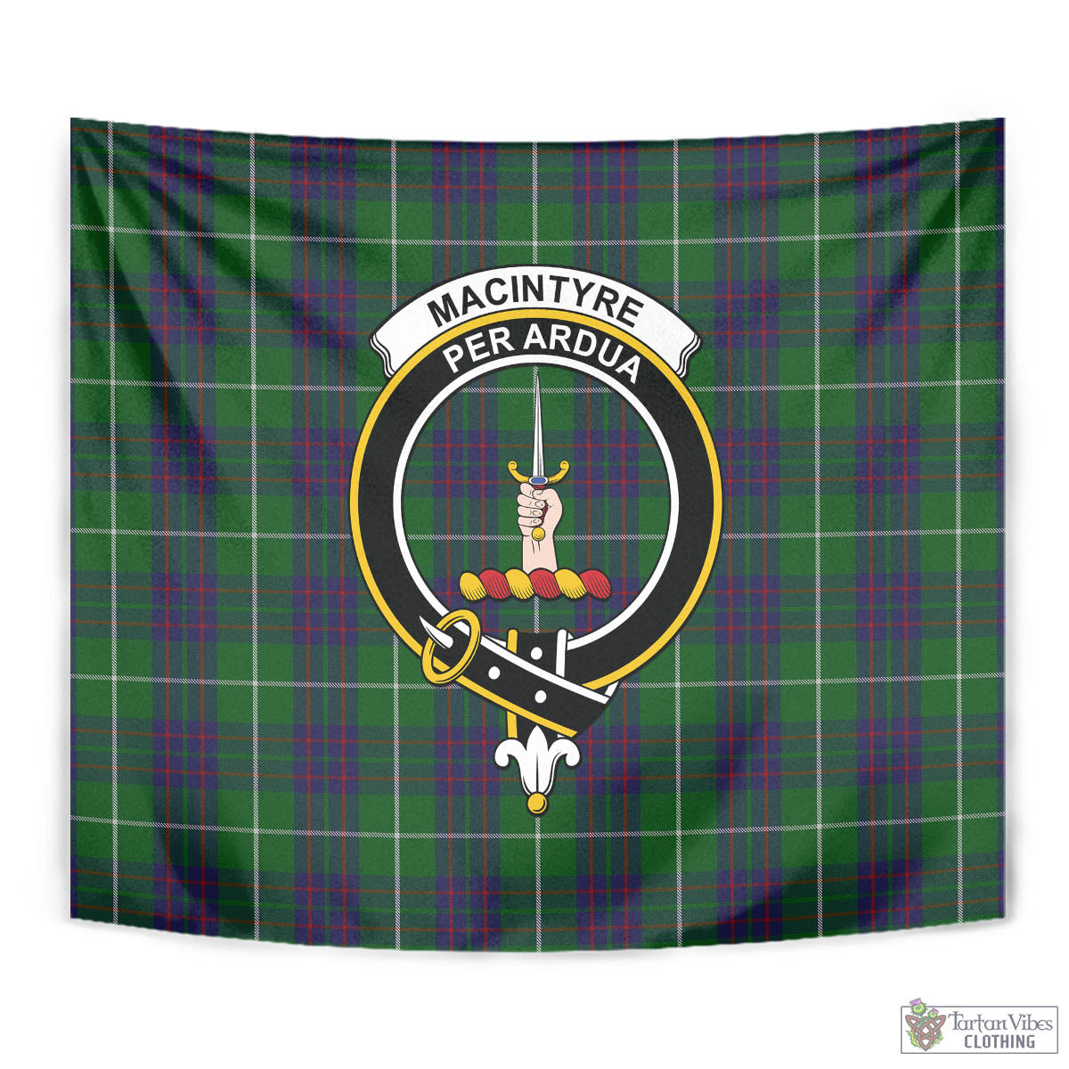 Tartan Vibes Clothing MacIntyre Hunting Tartan Tapestry Wall Hanging and Home Decor for Room with Family Crest