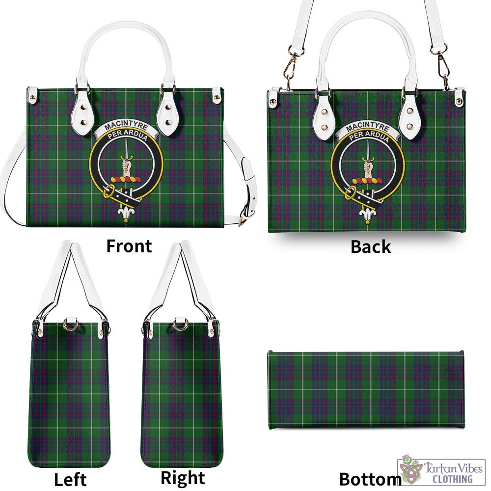 Tartan Vibes Clothing MacIntyre Hunting Tartan Luxury Leather Handbags with Family Crest