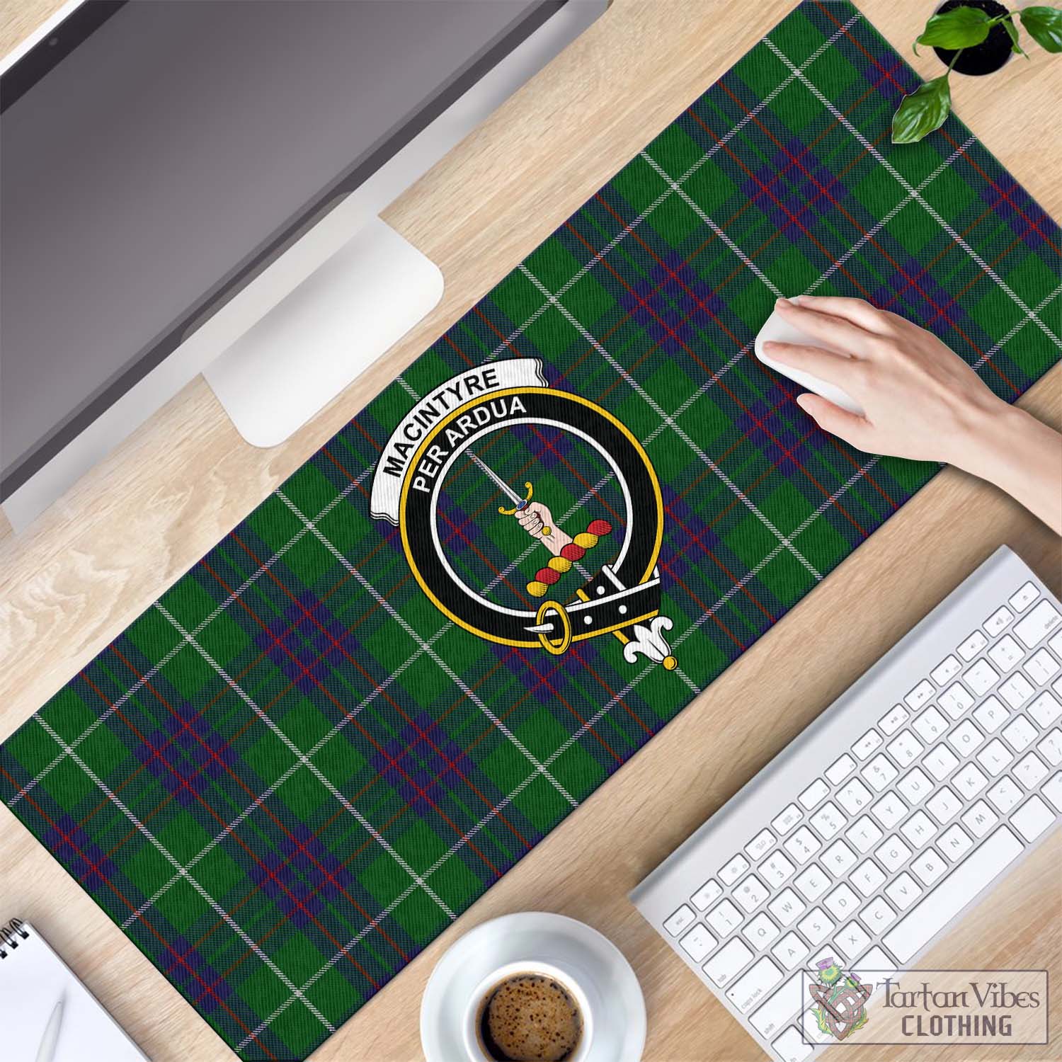 Tartan Vibes Clothing MacIntyre Hunting Tartan Mouse Pad with Family Crest