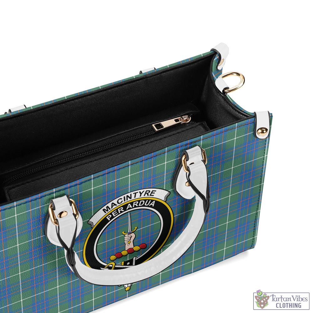 Tartan Vibes Clothing MacIntyre Hunting Ancient Tartan Luxury Leather Handbags with Family Crest