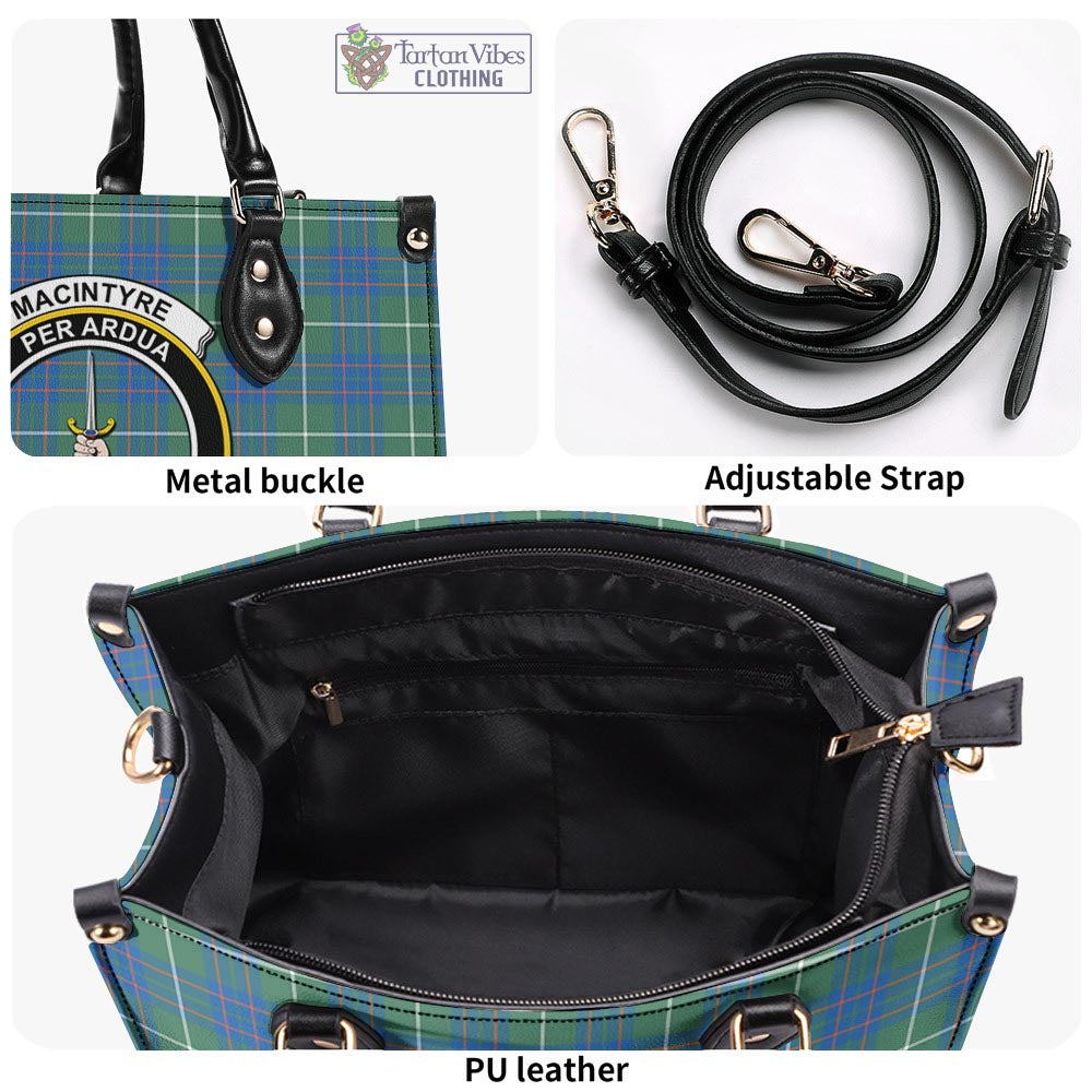 Tartan Vibes Clothing MacIntyre Hunting Ancient Tartan Luxury Leather Handbags with Family Crest