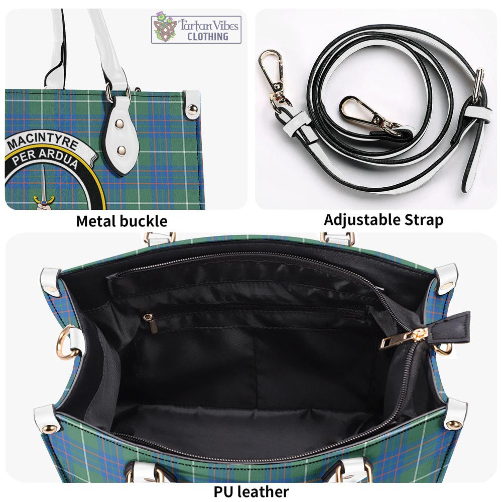 Tartan Vibes Clothing MacIntyre Hunting Ancient Tartan Luxury Leather Handbags with Family Crest