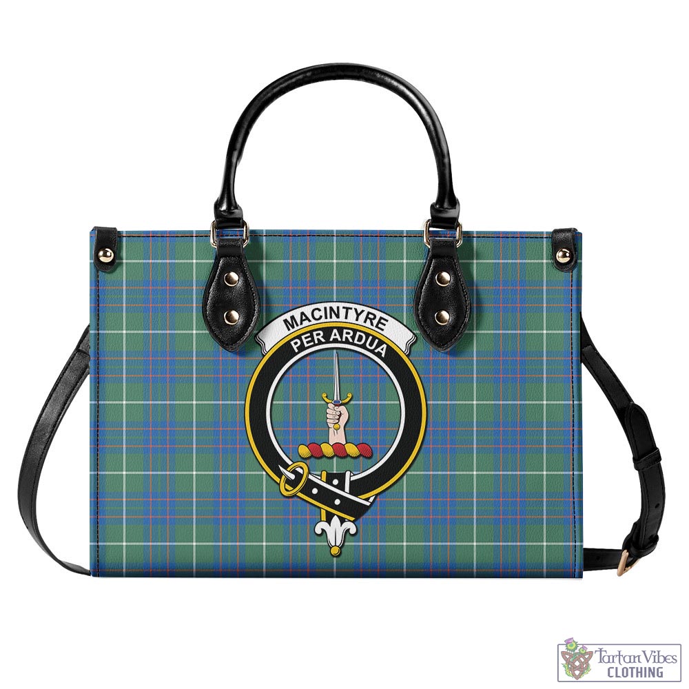 Tartan Vibes Clothing MacIntyre Hunting Ancient Tartan Luxury Leather Handbags with Family Crest