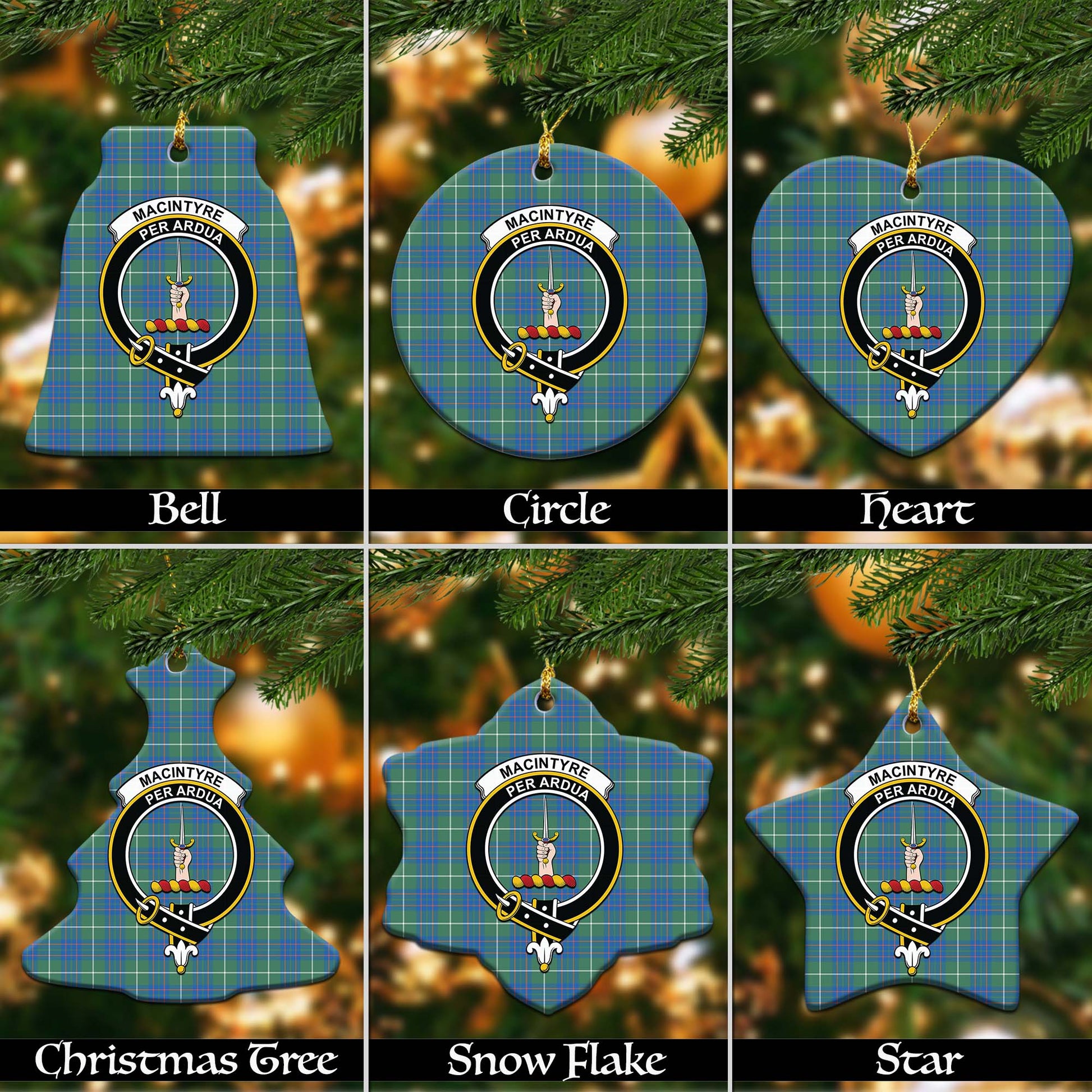 MacIntyre Hunting Ancient Tartan Christmas Ornaments with Family Crest - Tartanvibesclothing