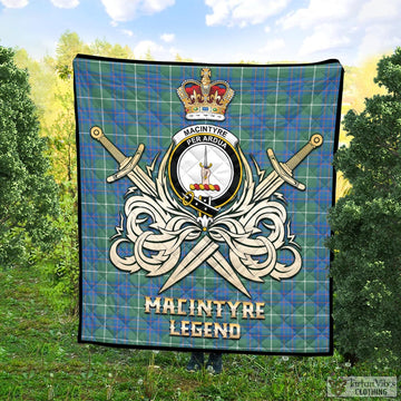 MacIntyre Hunting Ancient Tartan Quilt with Clan Crest and the Golden Sword of Courageous Legacy