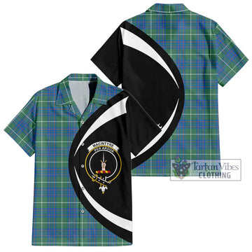 MacIntyre Hunting Ancient Tartan Short Sleeve Button Up with Family Crest Circle Style