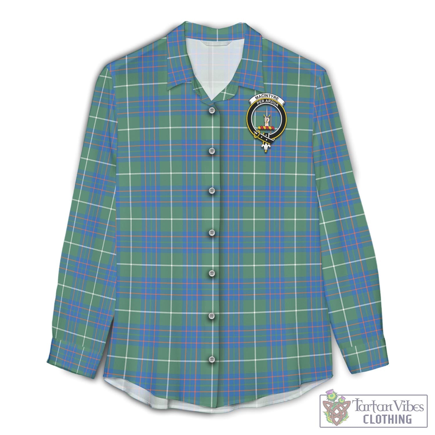 Tartan Vibes Clothing MacIntyre Hunting Ancient Tartan Womens Casual Shirt with Family Crest