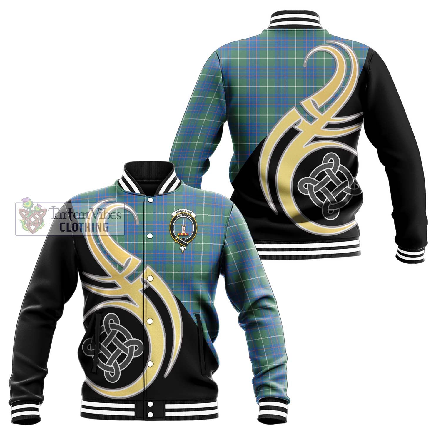 MacIntyre Hunting Ancient Tartan Baseball Jacket with Family Crest and Celtic Symbol Style Unisex - Tartan Vibes Clothing