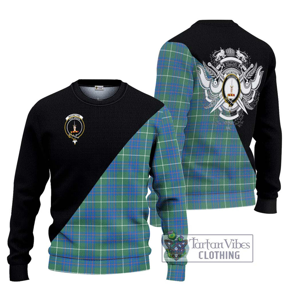 MacIntyre Hunting Ancient Tartan Knitted Sweater with Family Crest and Military Logo Style Unisex - Tartanvibesclothing Shop