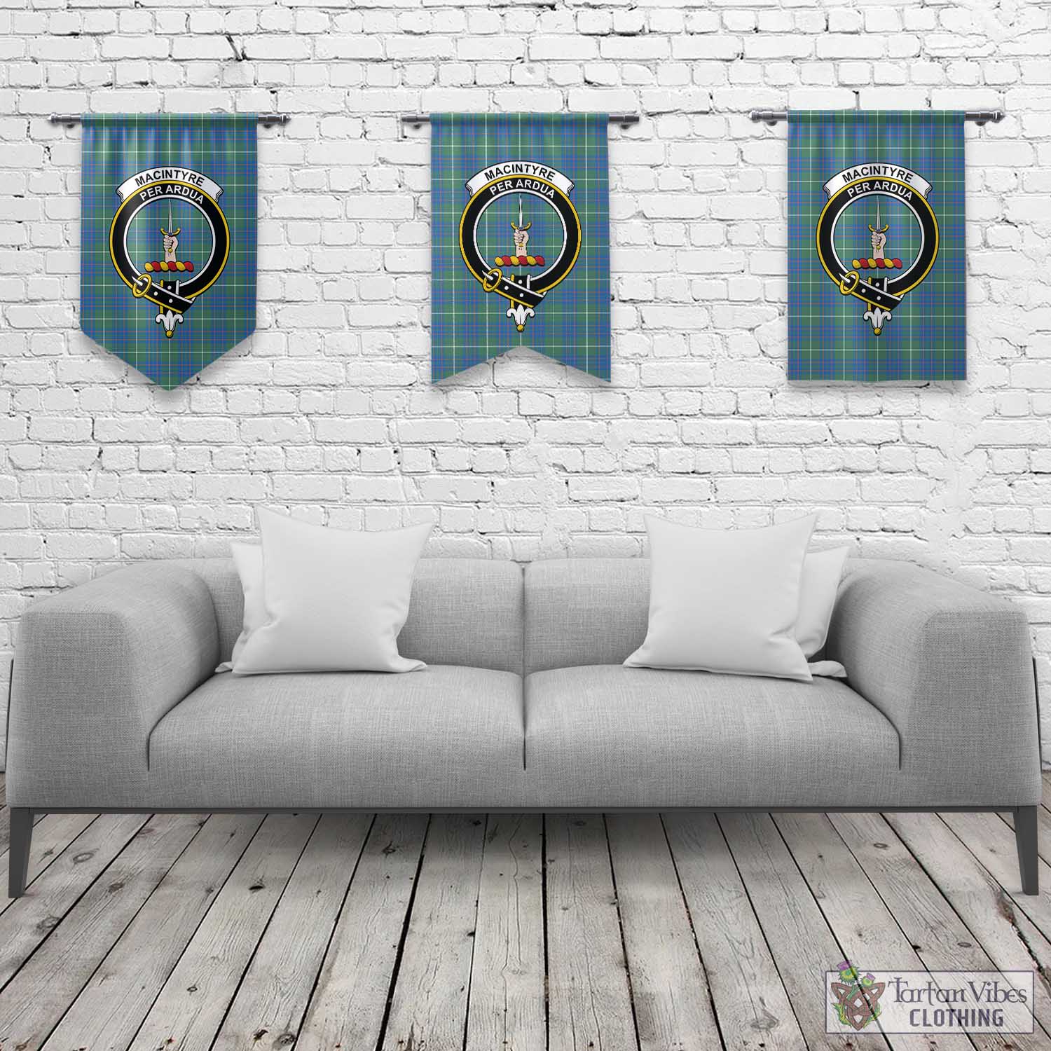 Tartan Vibes Clothing MacIntyre Hunting Ancient Tartan Gonfalon, Tartan Banner with Family Crest