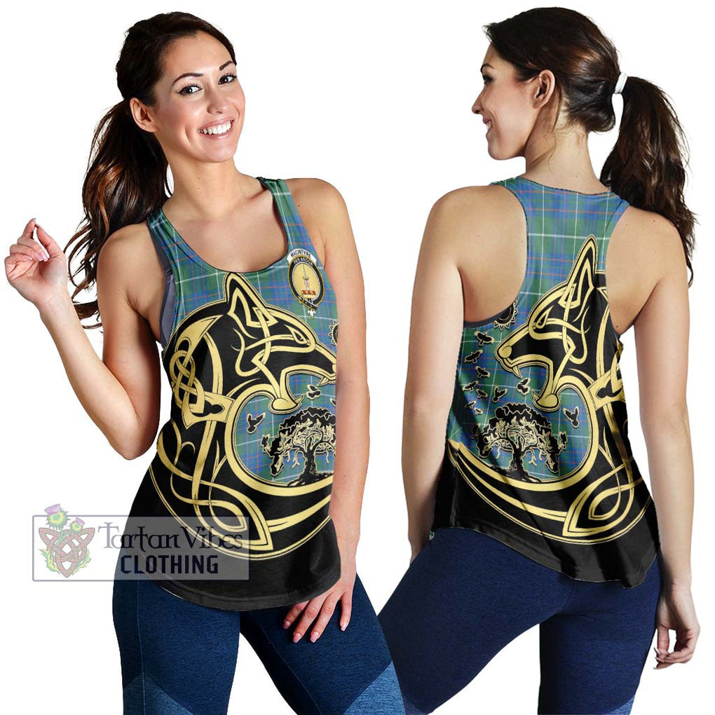 MacIntyre Hunting Ancient Tartan Women's Racerback Tanks with Family Crest Celtic Wolf Style 4XL - Tartan Vibes Clothing