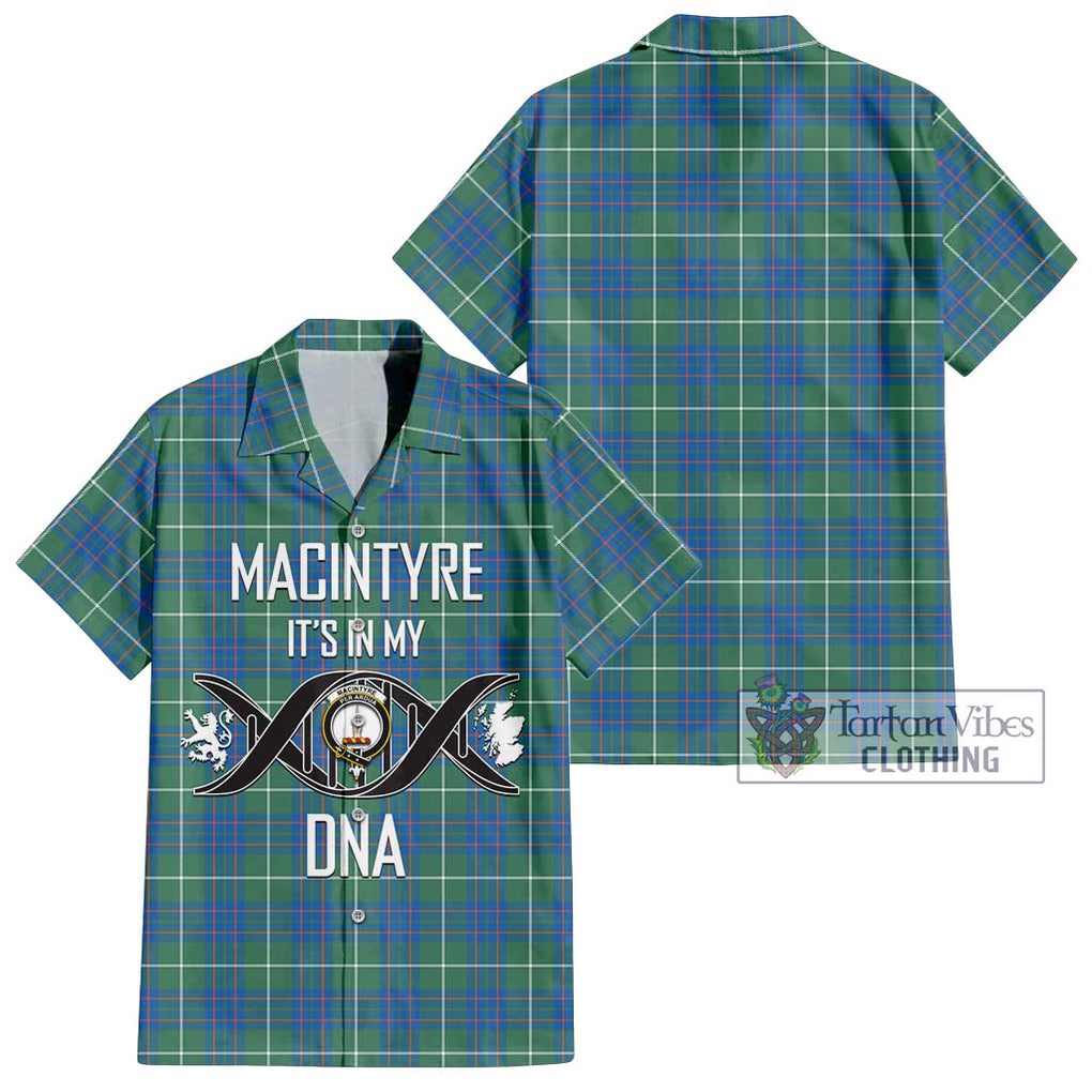 MacIntyre Hunting Ancient Tartan Short Sleeve Button Shirt with Family Crest DNA In Me Style Kid - Tartanvibesclothing Shop