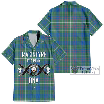 MacIntyre Hunting Ancient Tartan Short Sleeve Button Shirt with Family Crest DNA In Me Style