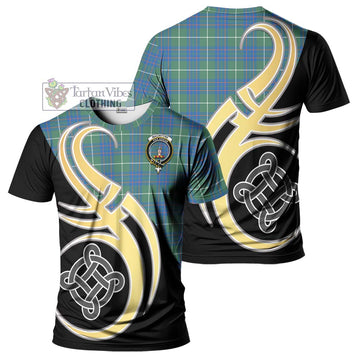 MacIntyre Hunting Ancient Tartan T-Shirt with Family Crest and Celtic Symbol Style