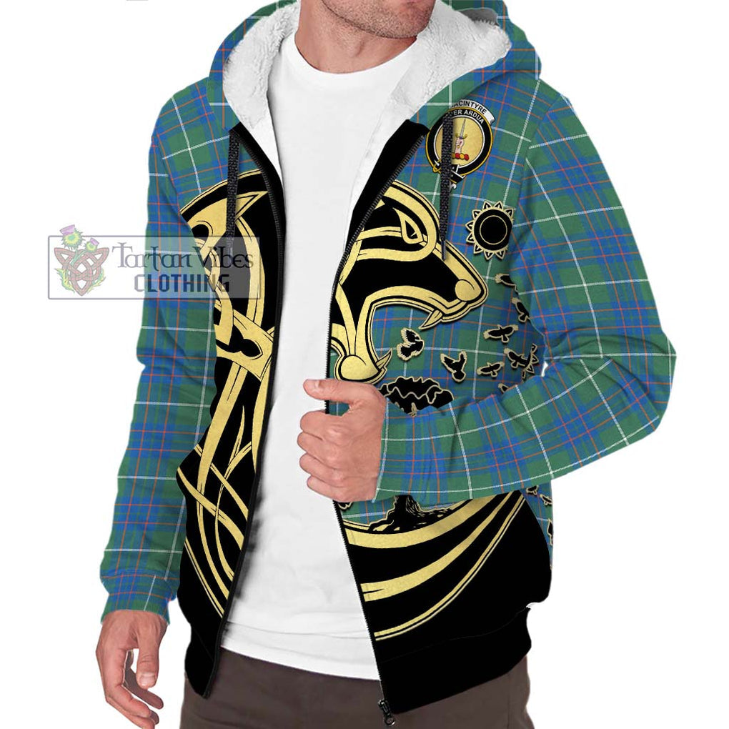 MacIntyre Hunting Ancient Tartan Sherpa Hoodie with Family Crest Celtic Wolf Style Unisex S - Tartan Vibes Clothing