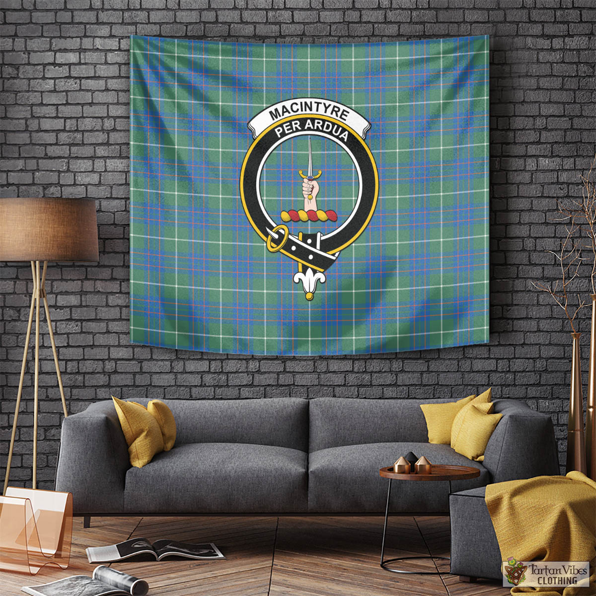 Tartan Vibes Clothing MacIntyre Hunting Ancient Tartan Tapestry Wall Hanging and Home Decor for Room with Family Crest