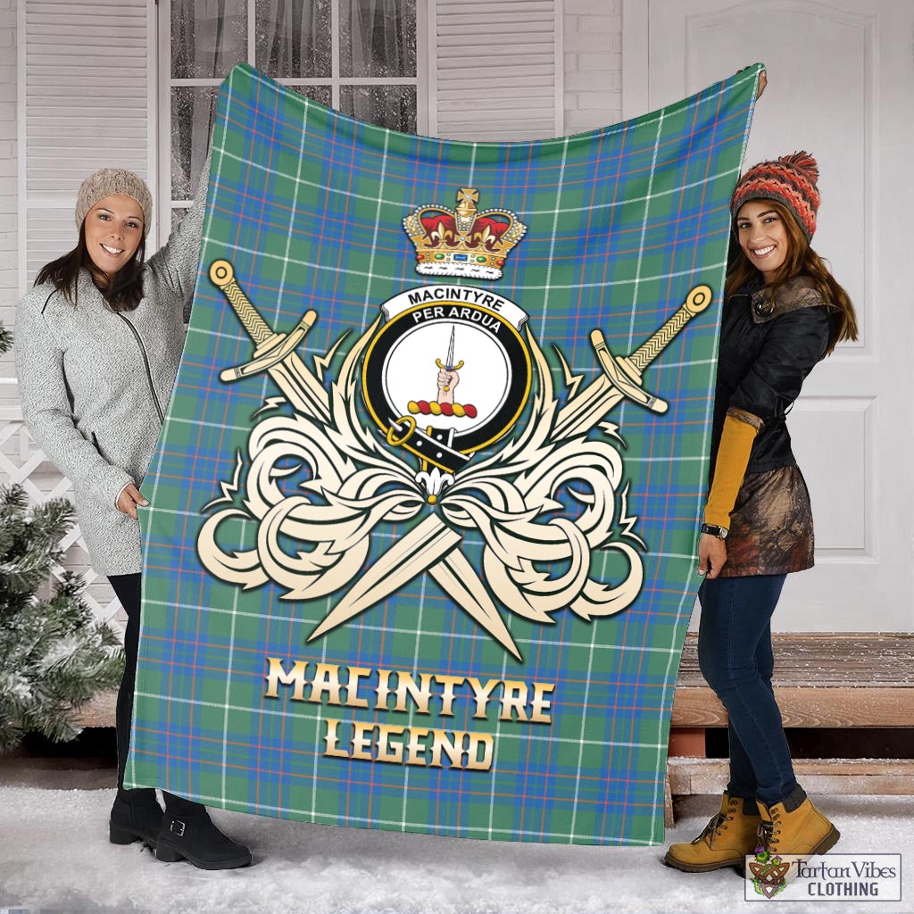 Tartan Vibes Clothing MacIntyre Hunting Ancient Tartan Blanket with Clan Crest and the Golden Sword of Courageous Legacy