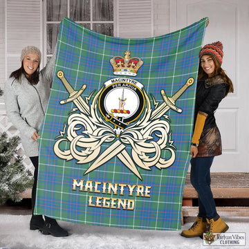 MacIntyre Hunting Ancient Tartan Blanket with Clan Crest and the Golden Sword of Courageous Legacy