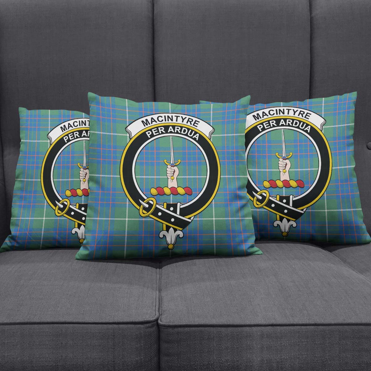 MacIntyre Hunting Ancient Tartan Pillow Cover with Family Crest Square Pillow Cover - Tartanvibesclothing