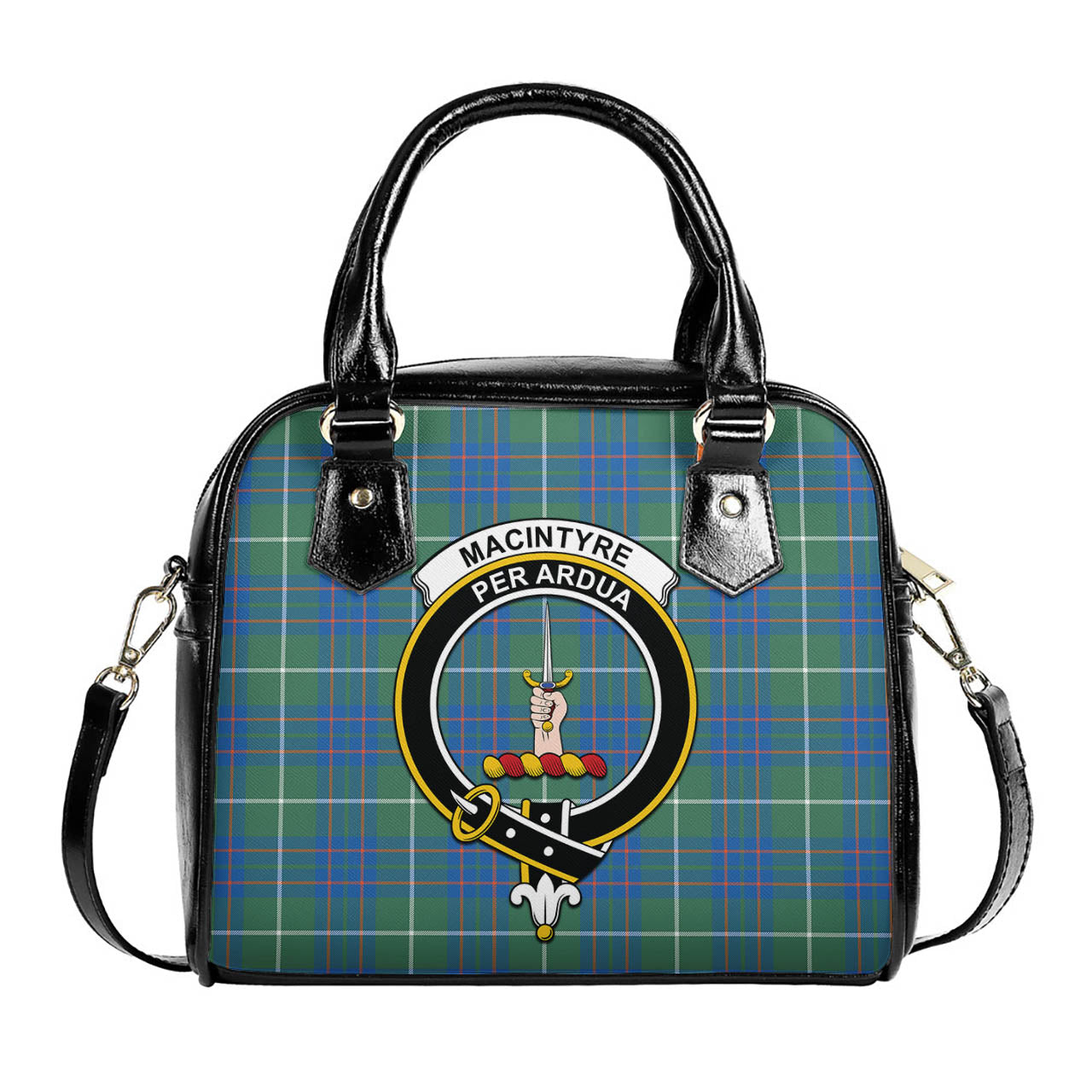 MacIntyre Hunting Ancient Tartan Shoulder Handbags with Family Crest One Size 6*25*22 cm - Tartanvibesclothing