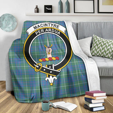 MacIntyre Hunting Ancient Tartan Blanket with Family Crest