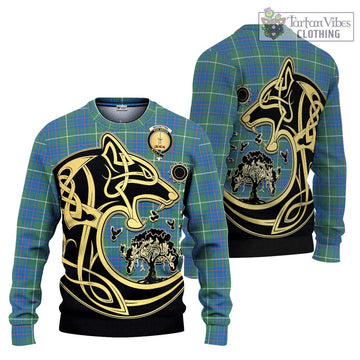 MacIntyre Hunting Ancient Tartan Ugly Sweater with Family Crest Celtic Wolf Style