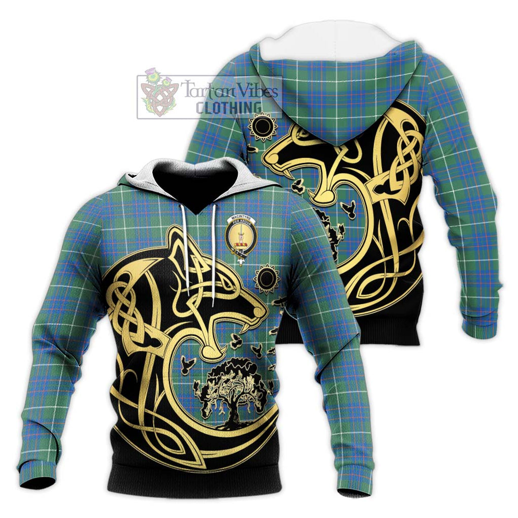 MacIntyre Hunting Ancient Tartan Knitted Hoodie with Family Crest Celtic Wolf Style Unisex Knitted Pullover Hoodie - Tartan Vibes Clothing