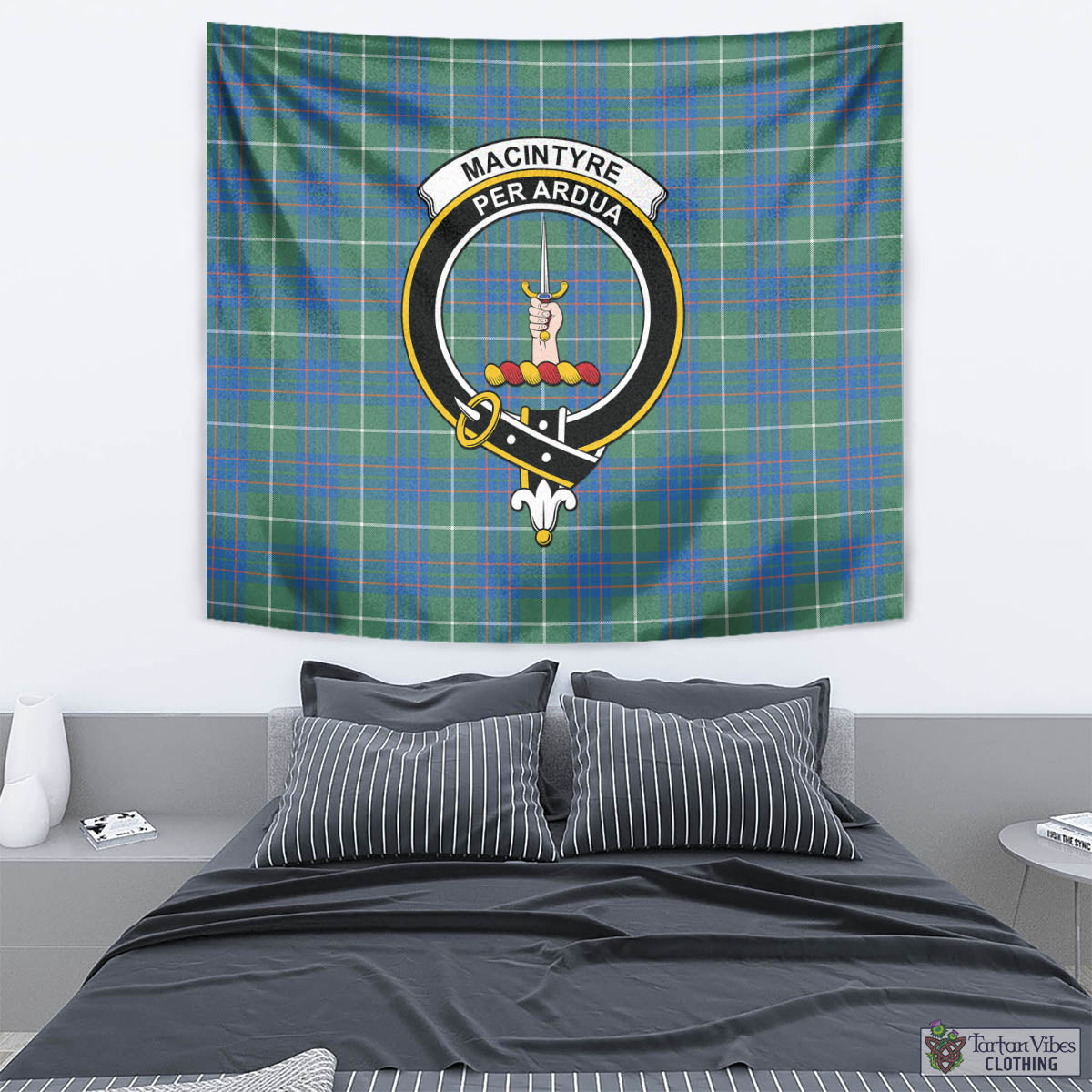 Tartan Vibes Clothing MacIntyre Hunting Ancient Tartan Tapestry Wall Hanging and Home Decor for Room with Family Crest