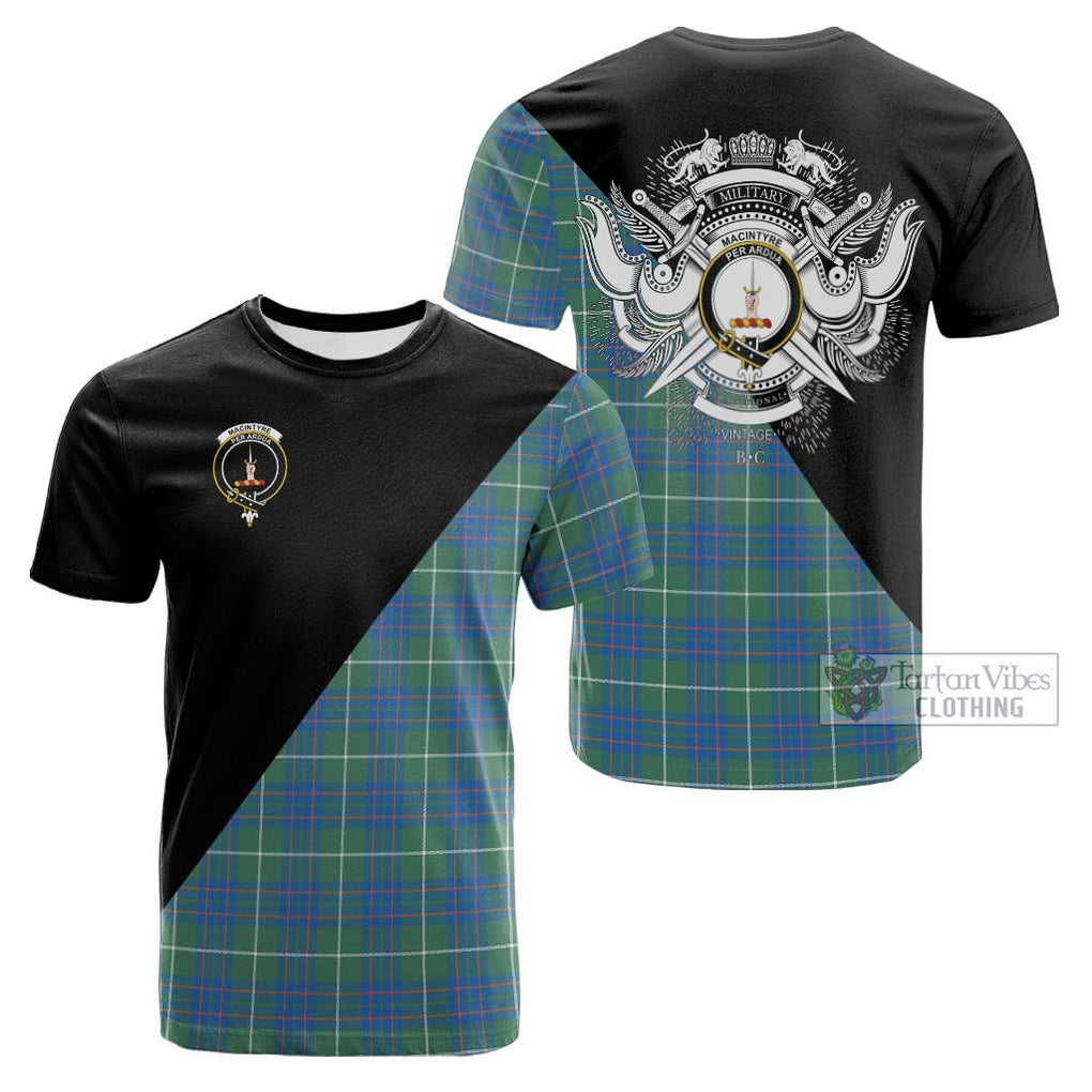 Tartan Vibes Clothing MacIntyre Hunting Ancient Tartan Cotton T-shirt with Family Crest and Military Logo Style