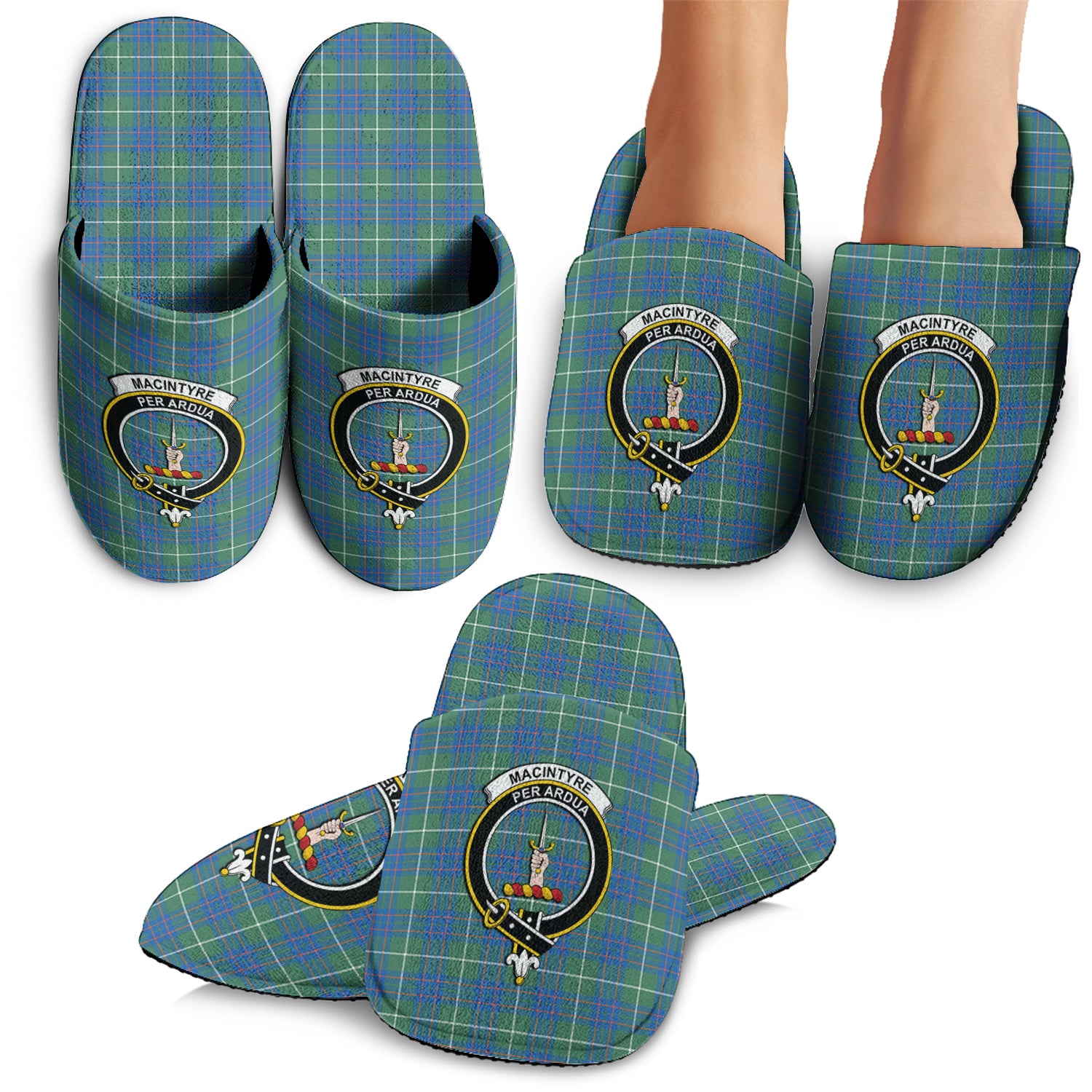 MacIntyre Hunting Ancient Tartan Home Slippers with Family Crest - Tartanvibesclothing