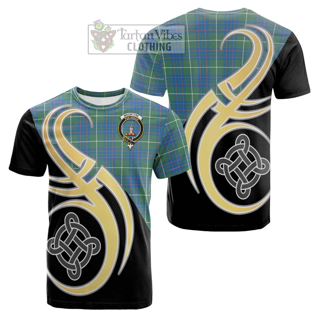 Tartan Vibes Clothing MacIntyre Hunting Ancient Tartan Cotton T-shirt with Family Crest and Celtic Symbol Style